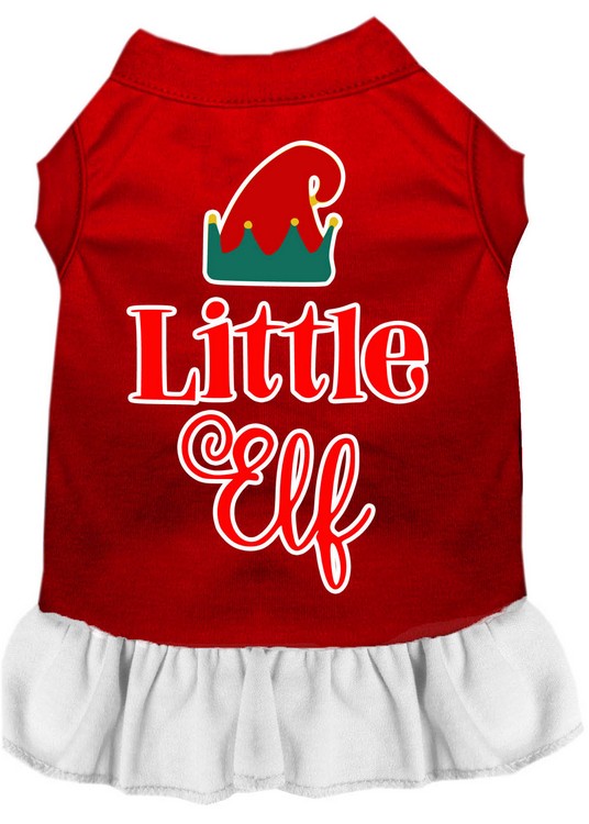 Little Elf Screen Print Dog Dress Red with White XS